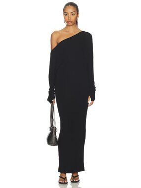 Enza Costa Knit Slouch Maxi Dress in Black